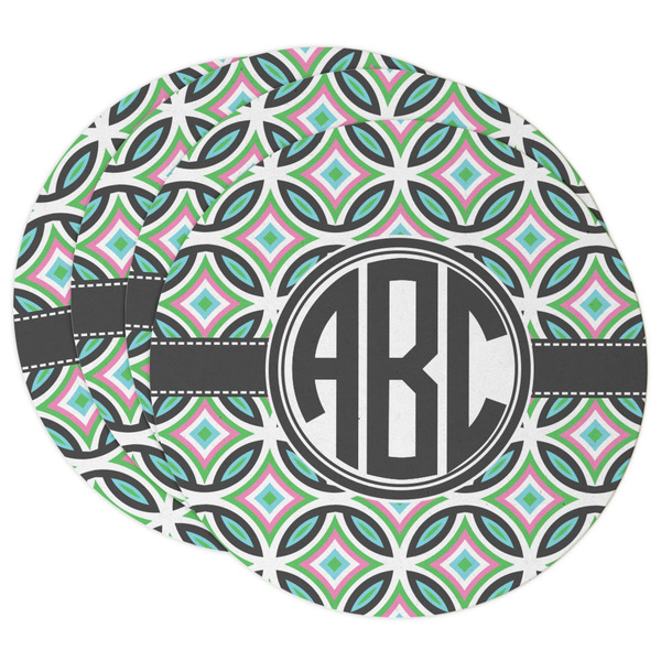 Custom Geometric Circles Round Paper Coasters w/ Monograms