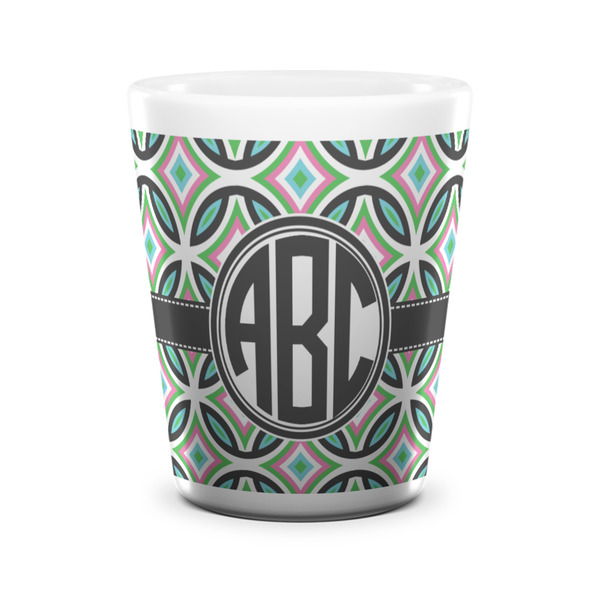 Custom Geometric Circles Ceramic Shot Glass - 1.5 oz - White - Single (Personalized)