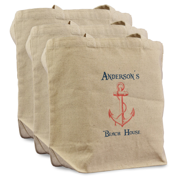 Custom Chic Beach House Reusable Cotton Grocery Bags - Set of 3