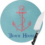 Chic Beach House Round Glass Cutting Board - Small