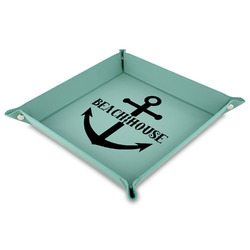 Chic Beach House 9" x 9" Teal Faux Leather Valet Tray