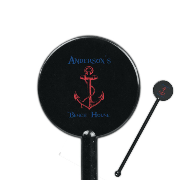 Custom Chic Beach House 5.5" Round Plastic Stir Sticks - Black - Double Sided