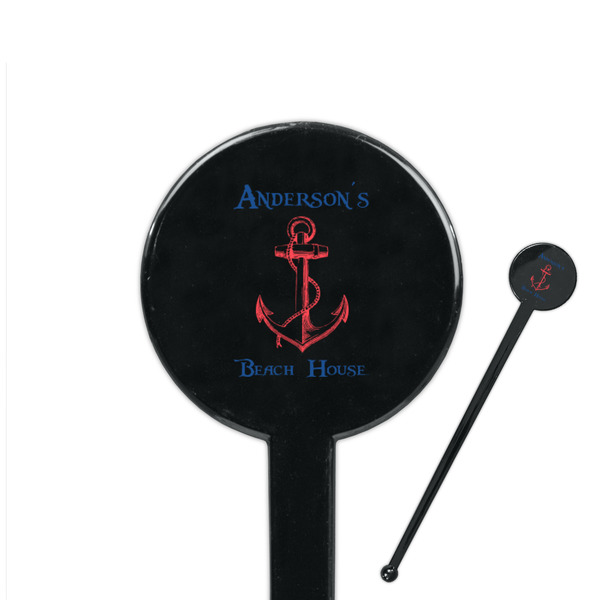 Custom Chic Beach House 7" Round Plastic Stir Sticks - Black - Double Sided