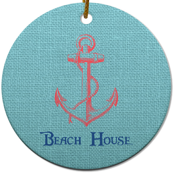 Custom Chic Beach House Round Ceramic Ornament