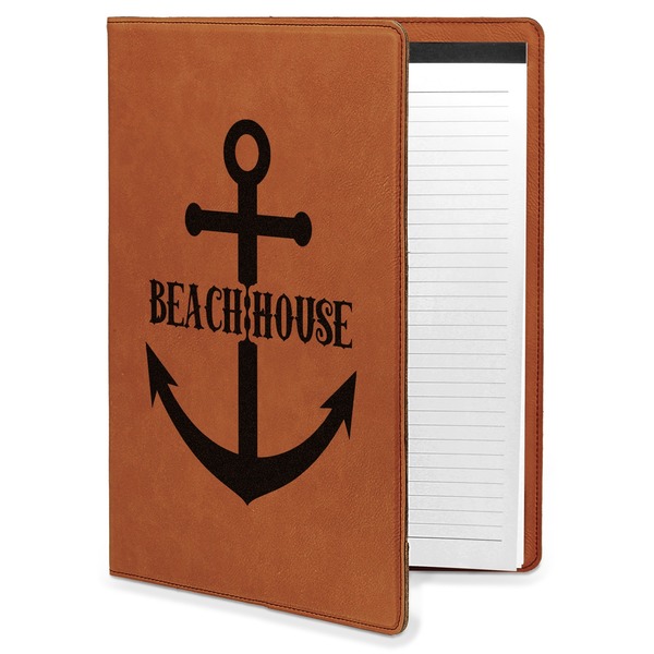Custom Chic Beach House Leatherette Portfolio with Notepad - Large - Double Sided