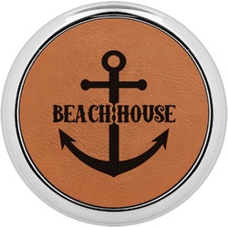 Chic Beach House Leatherette Round Coaster w/ Silver Edge