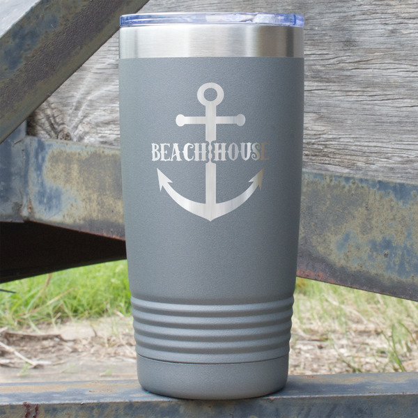 Custom Chic Beach House 20 oz Stainless Steel Tumbler - Grey - Double Sided