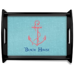 Chic Beach House Black Wooden Tray - Large