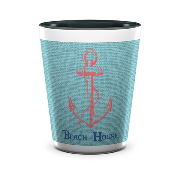 Custom Chic Beach House Ceramic Shot Glass - 1.5 oz - Two Tone - Single