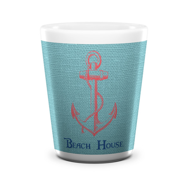 Custom Chic Beach House Ceramic Shot Glass - 1.5 oz - White - Set of 4