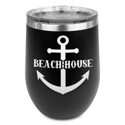 Chic Beach House Stemless Stainless Steel Wine Tumbler - Black - Single Sided
