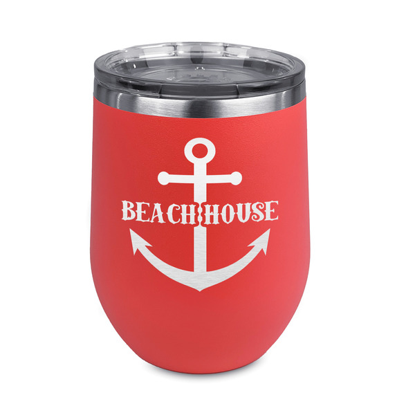 Custom Chic Beach House Stemless Stainless Steel Wine Tumbler - Coral - Double Sided