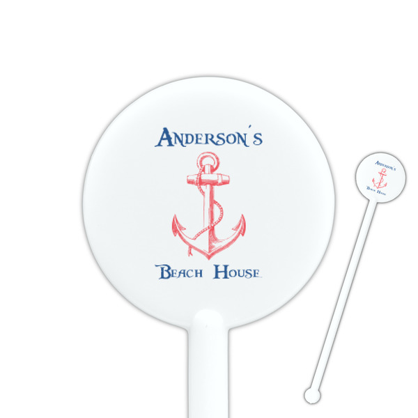 Custom Chic Beach House 5.5" Round Plastic Stir Sticks - White - Single Sided