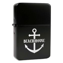 Chic Beach House Windproof Lighter - Black - Double Sided & Lid Engraved