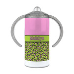 Pink & Lime Green Leopard 12 oz Stainless Steel Sippy Cup (Personalized)