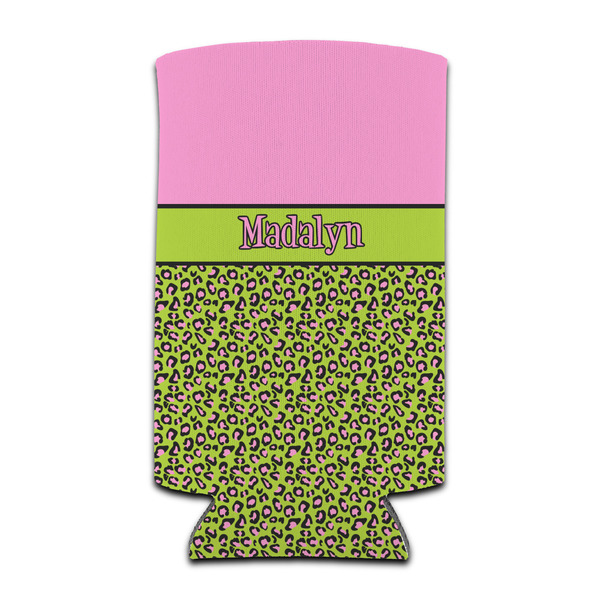 Custom Pink & Lime Green Leopard Can Cooler (tall 12 oz) (Personalized)