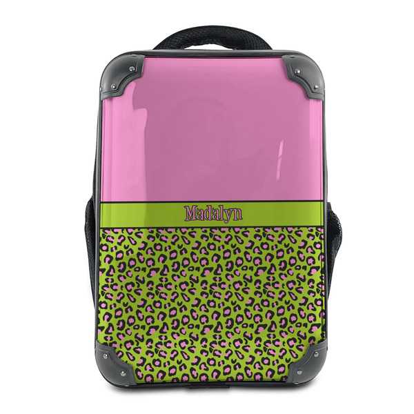 Custom Pink & Lime Green Leopard 15" Hard Shell Backpack (Personalized)