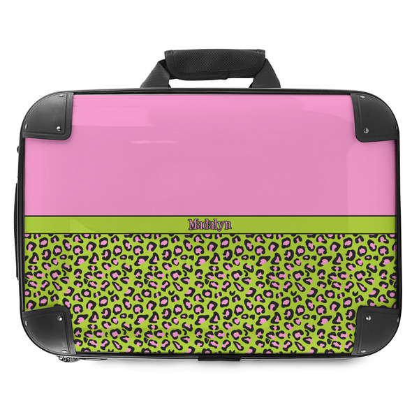 Custom Pink & Lime Green Leopard Hard Shell Briefcase - 18" (Personalized)