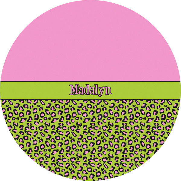 Custom Pink & Lime Green Leopard Multipurpose Round Labels - 5" (Personalized)