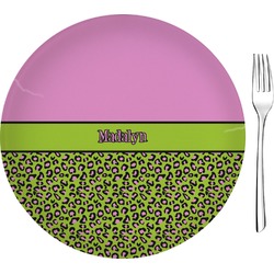 Pink & Lime Green Leopard 8" Glass Appetizer / Dessert Plates - Single or Set (Personalized)