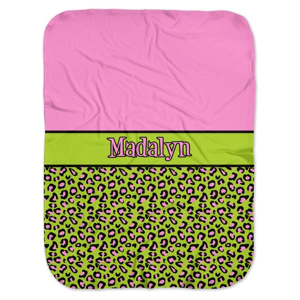 Custom Pink & Lime Green Leopard Baby Swaddling Blanket (Personalized)