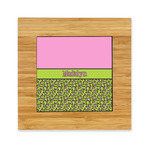 Pink & Lime Green Leopard Bamboo Trivet with Ceramic Tile Insert (Personalized)