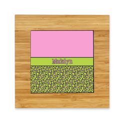 Pink & Lime Green Leopard Bamboo Trivet with Ceramic Tile Insert (Personalized)