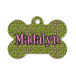 Pink & Lime Green Leopard Bone Shaped Dog ID Tag - Small (Personalized)