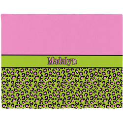 Pink & Lime Green Leopard Woven Fabric Placemat - Twill w/ Name or Text