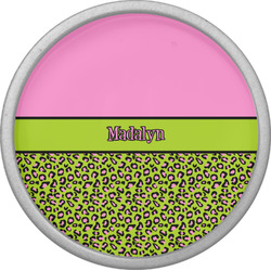 Pink & Lime Green Leopard Cabinet Knob (Silver) (Personalized)