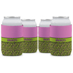 Pink & Lime Green Leopard Can Cooler (12 oz) - Set of 4 w/ Name or Text