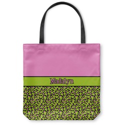 Pink & Lime Green Leopard Canvas Tote Bag - Medium - 16"x16" (Personalized)