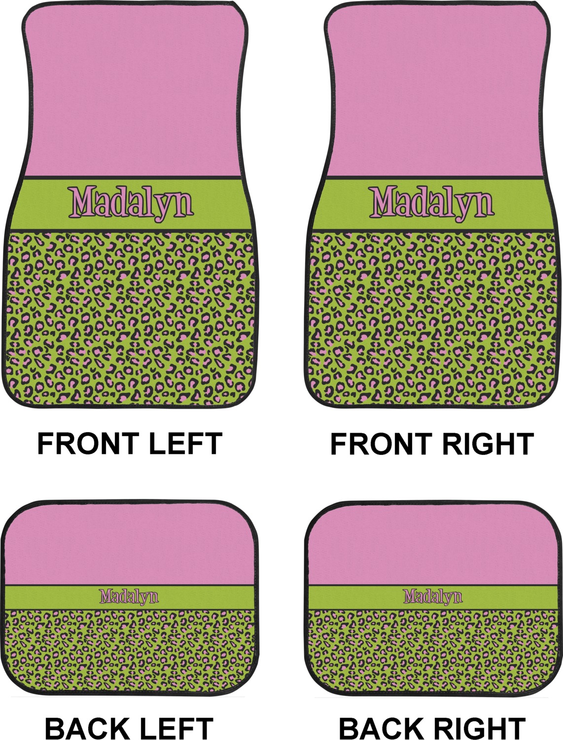 Pink & Lime Green Leopard Design Custom Car Floor Mats