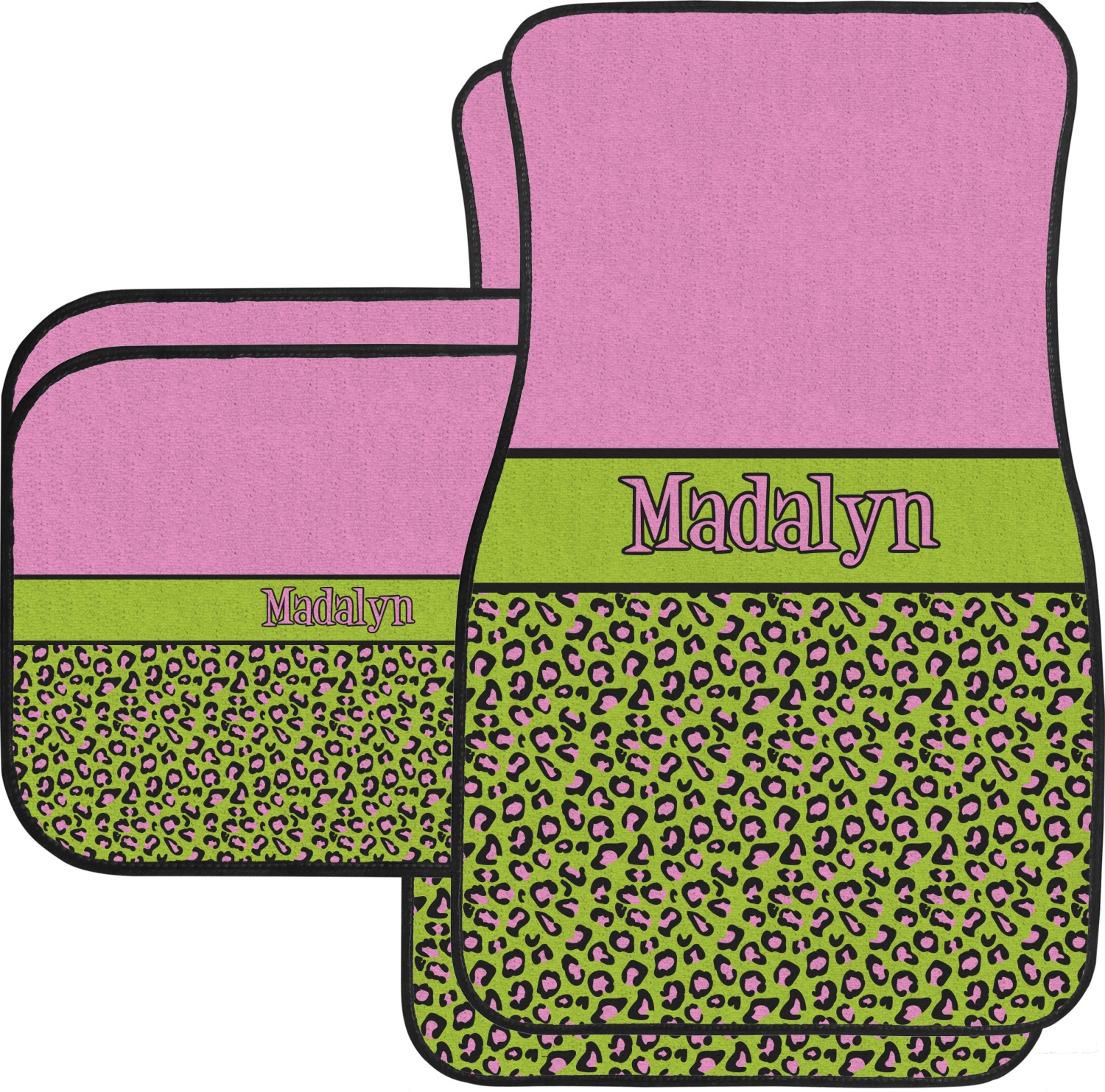 Pink & Lime Green Leopard Design Custom Sandstone Car Coasters