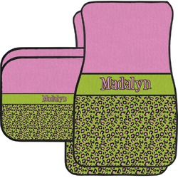 Pink & Lime Green Leopard Car Floor Mats Set - 2 Front & 2 Back (Personalized)