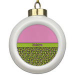 Pink & Lime Green Leopard Ceramic Ball Ornament (Personalized)