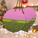 Pink & Lime Green Leopard Ceramic Ornament w/ Name or Text