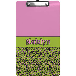 Pink & Lime Green Leopard Clipboard (Legal Size) w/ Name or Text