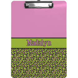 Pink & Lime Green Leopard Clipboard (Letter Size) w/ Name or Text