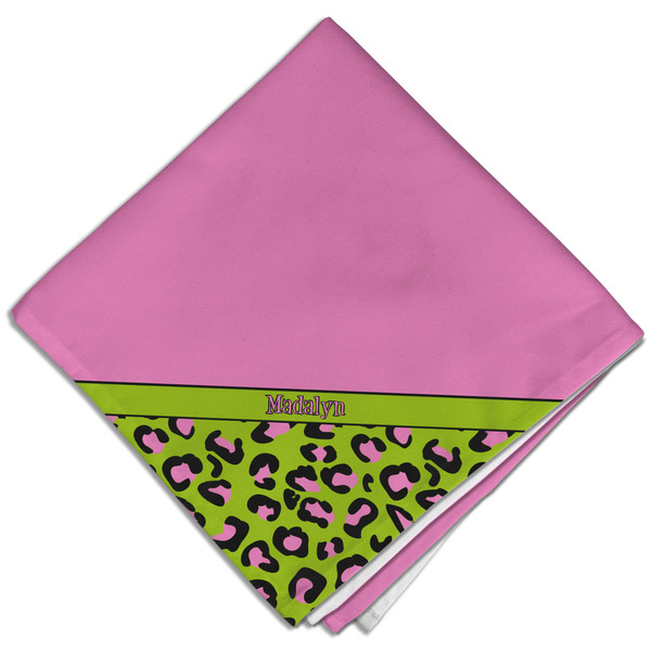 Custom Pink & Lime Green Leopard Cloth Dinner Napkin - Single w/ Name or Text