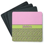 Pink & Lime Green Leopard Square Rubber Backed Coasters - Set of 4 (Personalized)