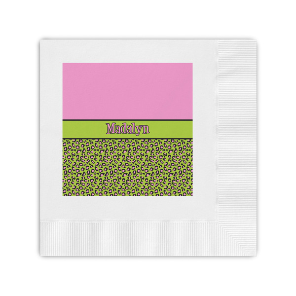 Custom Pink & Lime Green Leopard Coined Cocktail Napkins (Personalized)