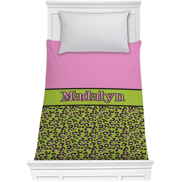 Custom Pink & Lime Green Leopard Comforter - Twin XL (Personalized)