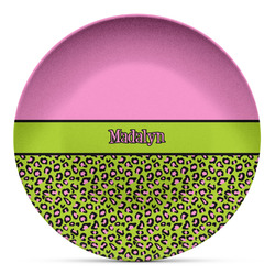 Pink & Lime Green Leopard Microwave Safe Plastic Plate - Composite Polymer (Personalized)