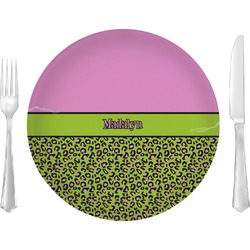 Pink & Lime Green Leopard Glass Lunch / Dinner Plate 10" (Personalized)
