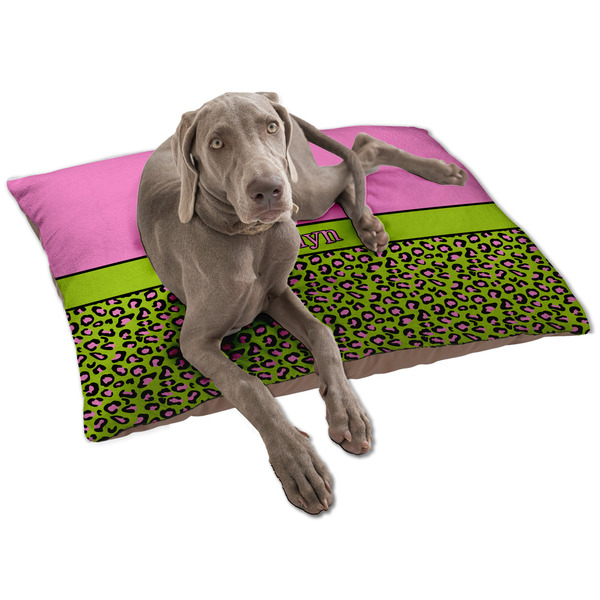 Custom Pink & Lime Green Leopard Dog Bed - Large w/ Name or Text