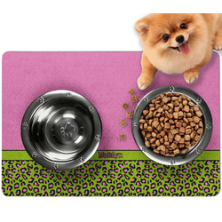 Pink & Lime Green Leopard Dog Food Mat - Small w/ Name or Text