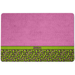 Pink & Lime Green Leopard Dog Food Mat w/ Name or Text