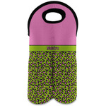 Pink & Lime Green Leopard Wine Tote Bag (2 Bottles) w/ Name or Text