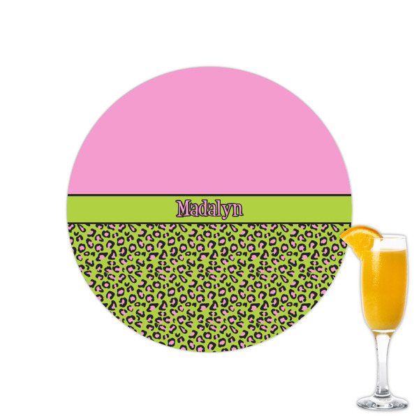 Custom Pink & Lime Green Leopard Printed Drink Topper - 2.15" (Personalized)